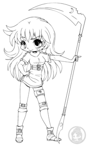 Kuriko with weapon chibi lineart by YamPuff