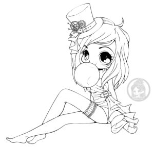 Snarky Barefoot Bubblegum Girl Chibi Lineart by YamPuff