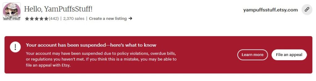 Shop disabled by Etsy